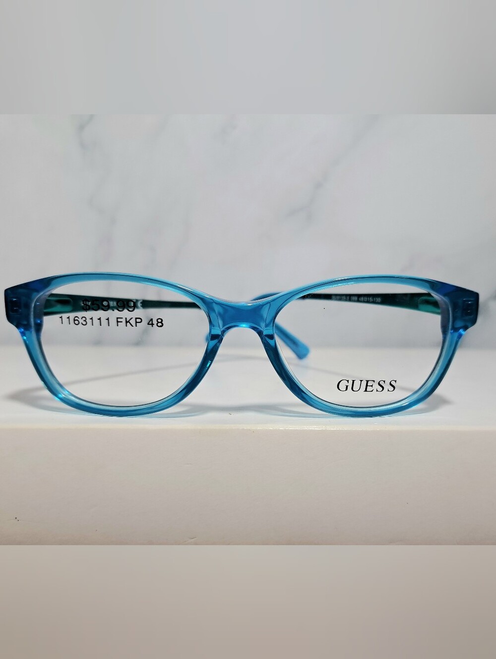 GUESS Eyeglass Frame & Leather Case Clear Blue Cat Eye Full Rim Unisex 48-15-130